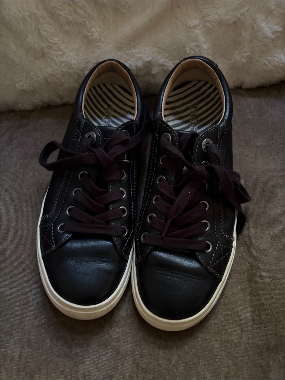 Taos Black Leather Lace-Up Sneakers with White Soles